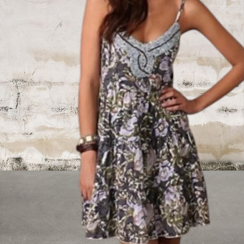 Free People $118 Western Royalty Beaded Paisley Short Dress XS